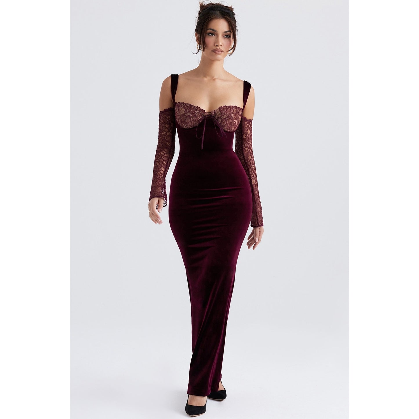 House of CB IVY Black Cherry Velvet Maxi Dress