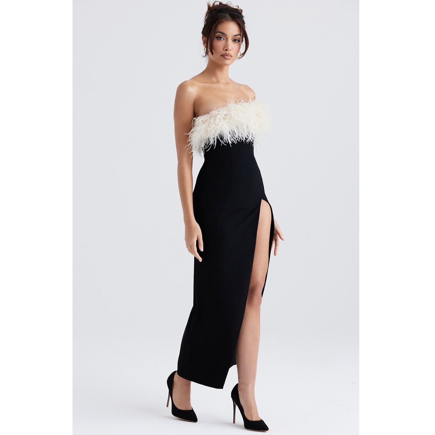 House of CB Sarai black thigh split dress