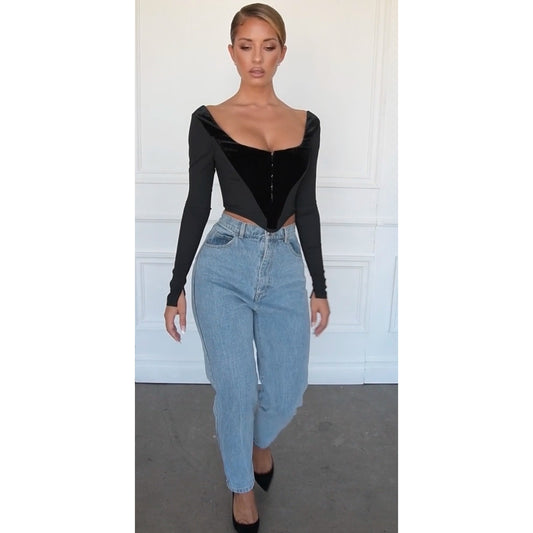 POLINA House of CB XS BLACK VELVET CORSET TOP