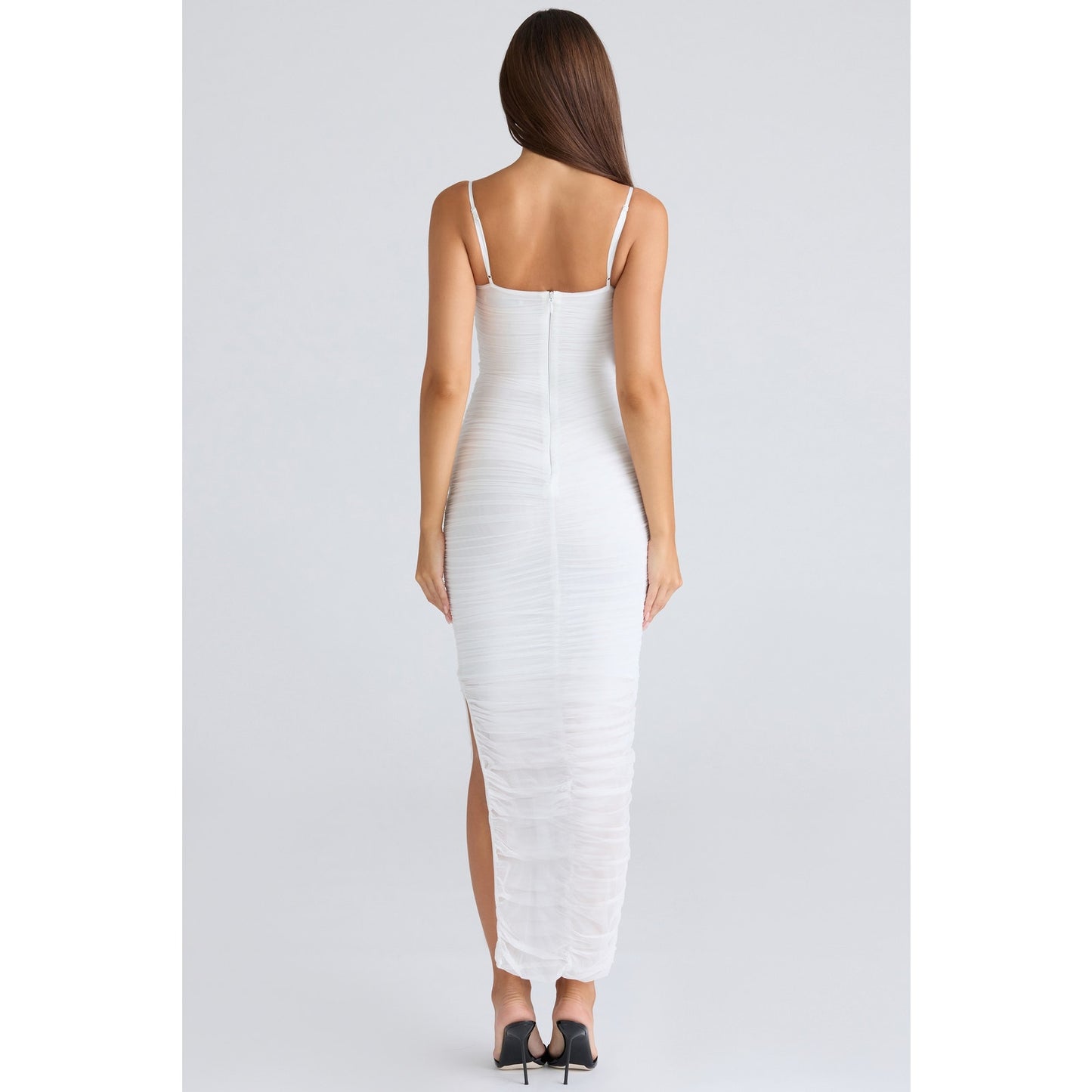 House of CB Fornarina white gathered stretch mesh maxi dress