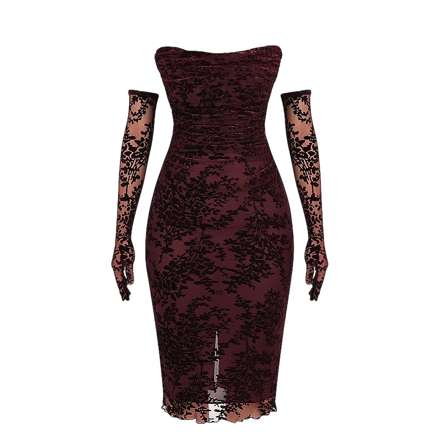 Isadora black cherry devore corset dress -NWOT