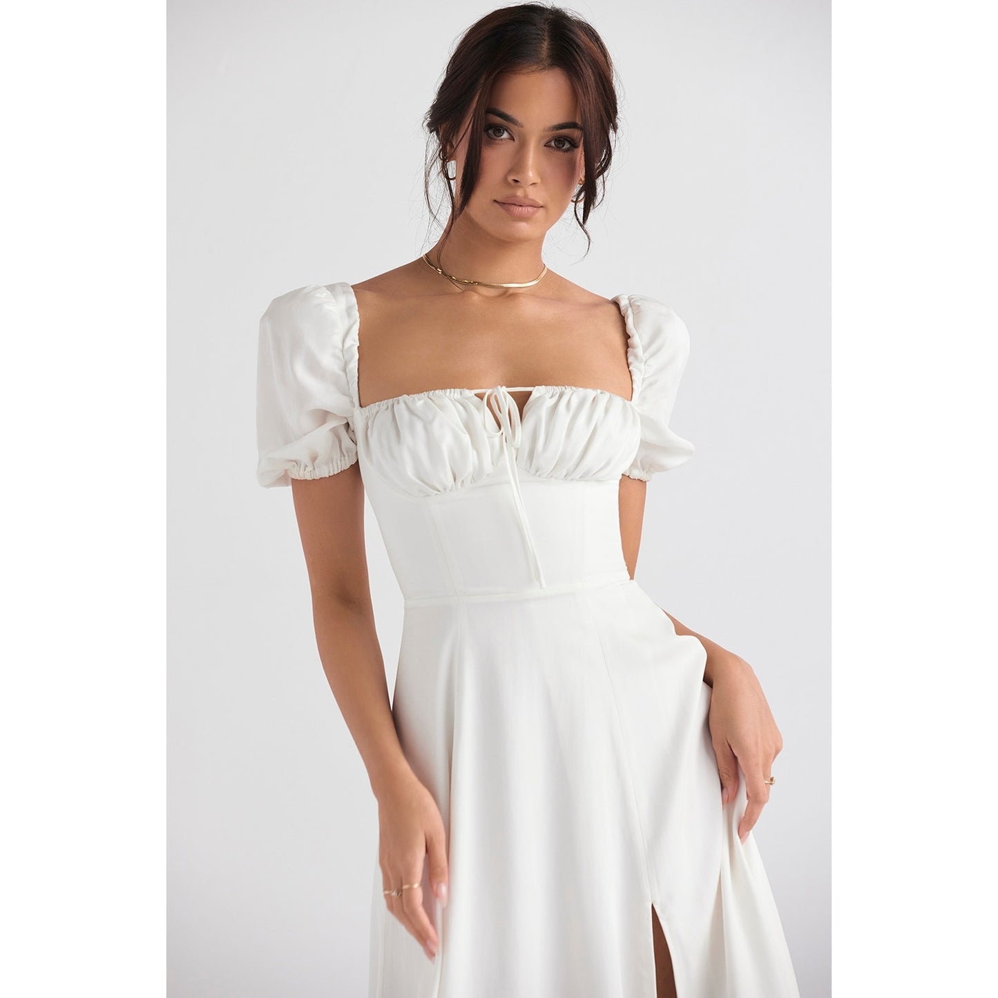 House of CB Tallulah White Puff Sleeve Midi Sundress