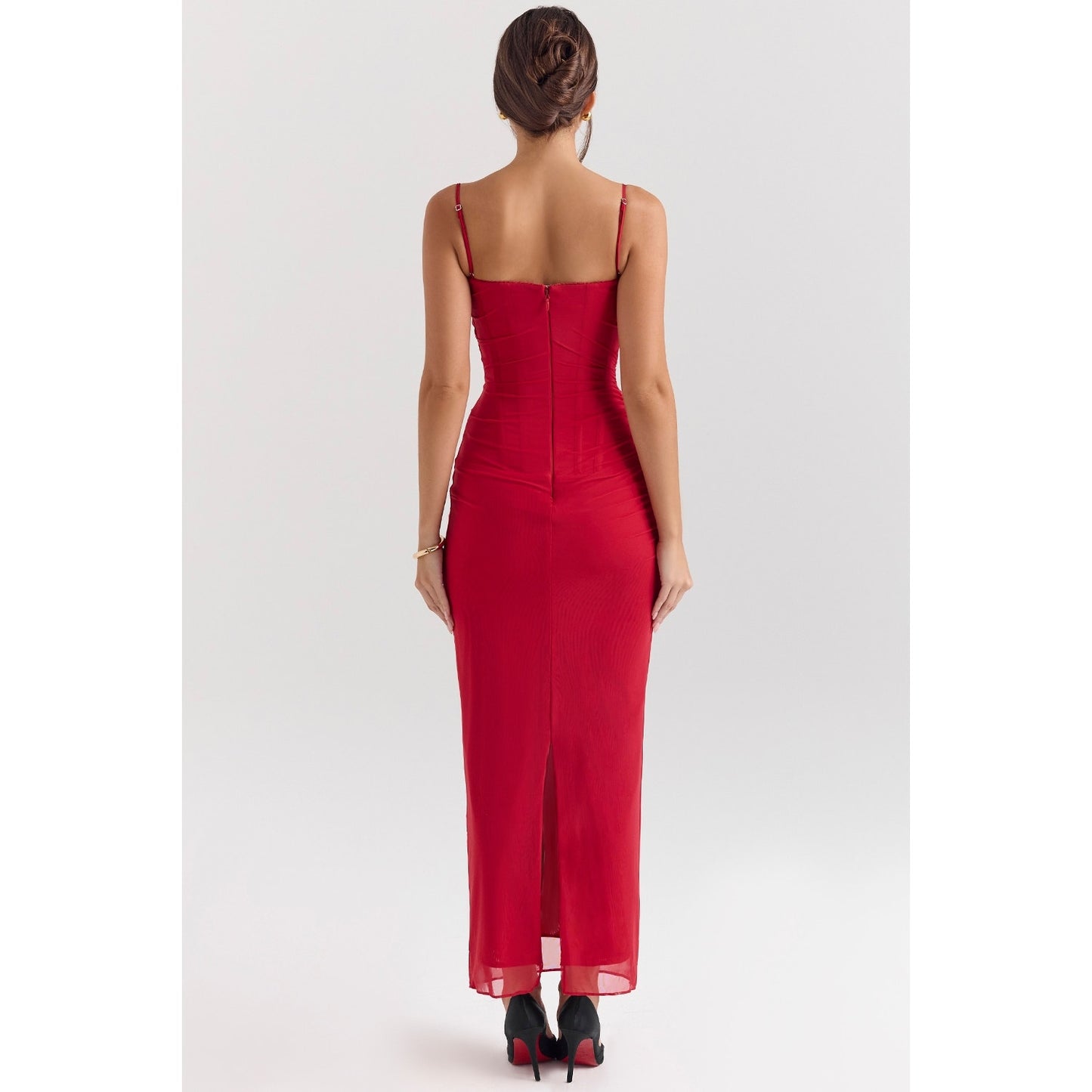 House of CB Nalini Holly Red Mesh Corset Maxi Dress