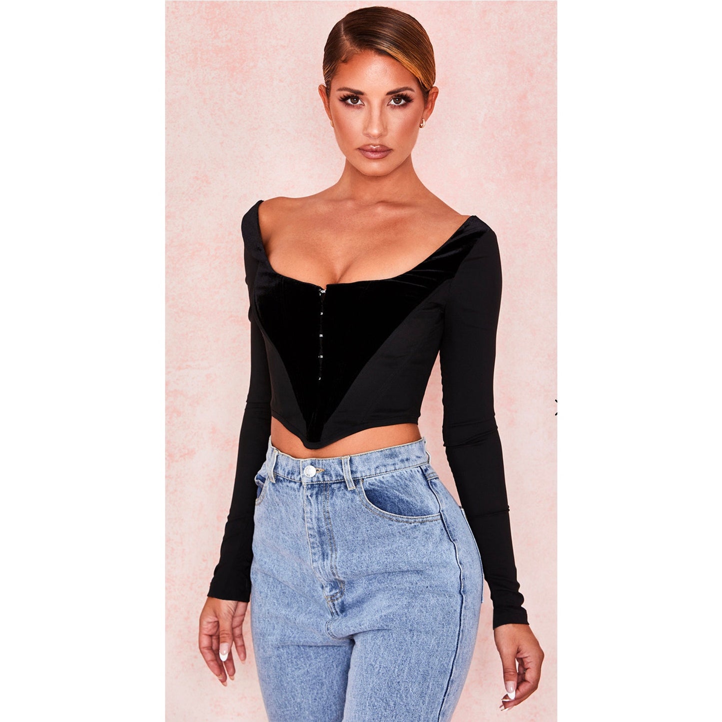 POLINA House of CB XS BLACK VELVET CORSET TOP