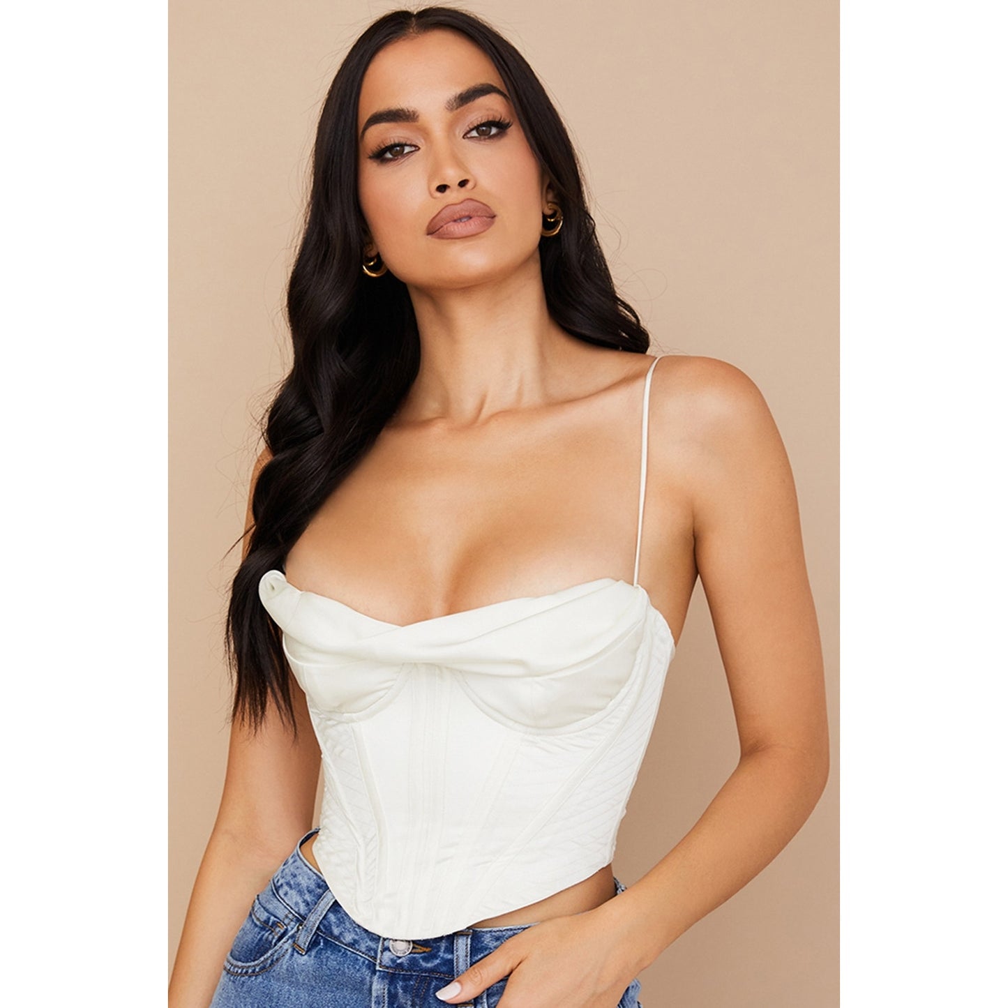 House of CB Bea ivory satin draped corset