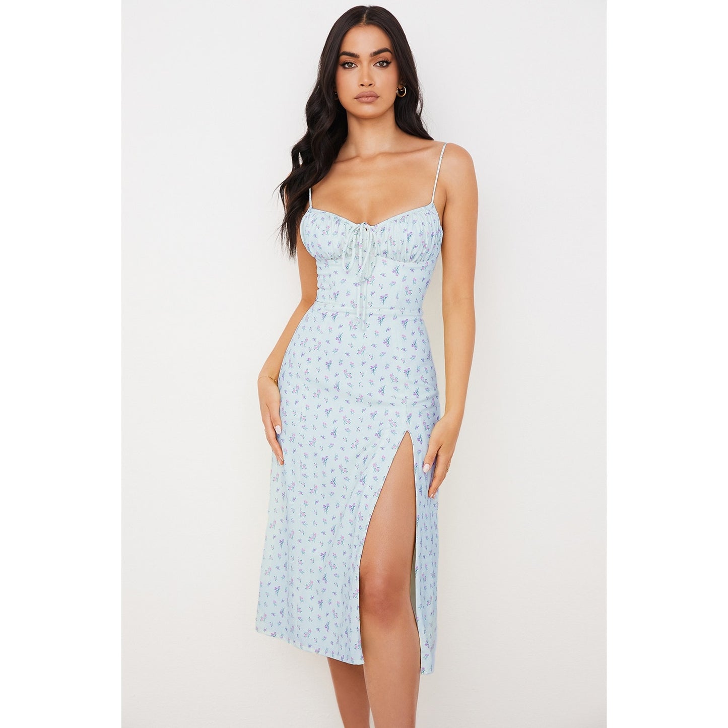 House of CB Carina blue floral bustier midi dress
