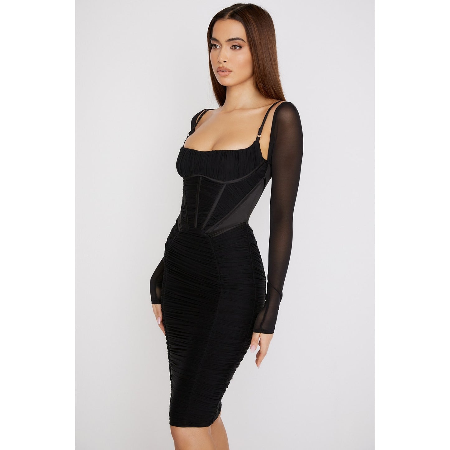 House of CB Freyja black gathered corset dress