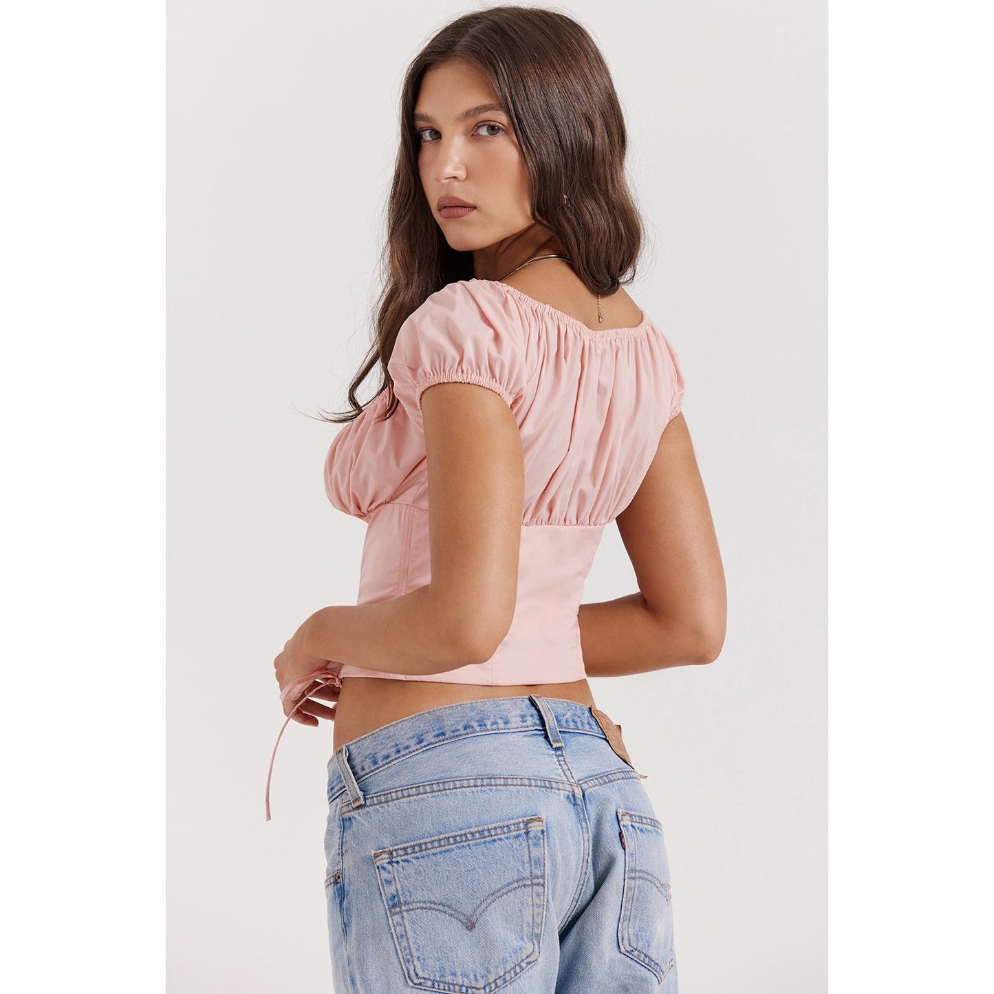 House of CB Kitty baby pink gathered top