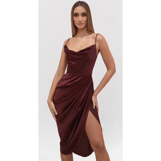 REVA RAISIN SATIN BALCONY CORSET DRESS