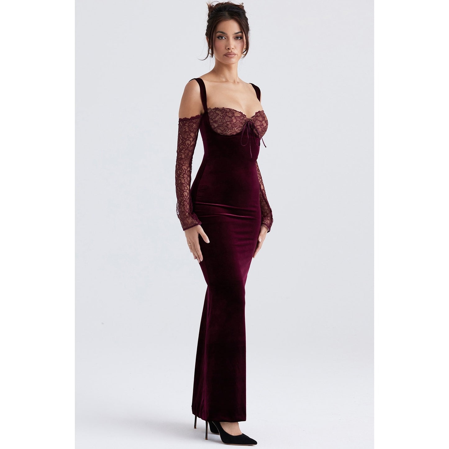 House of CB IVY Black Cherry Velvet Maxi Dress