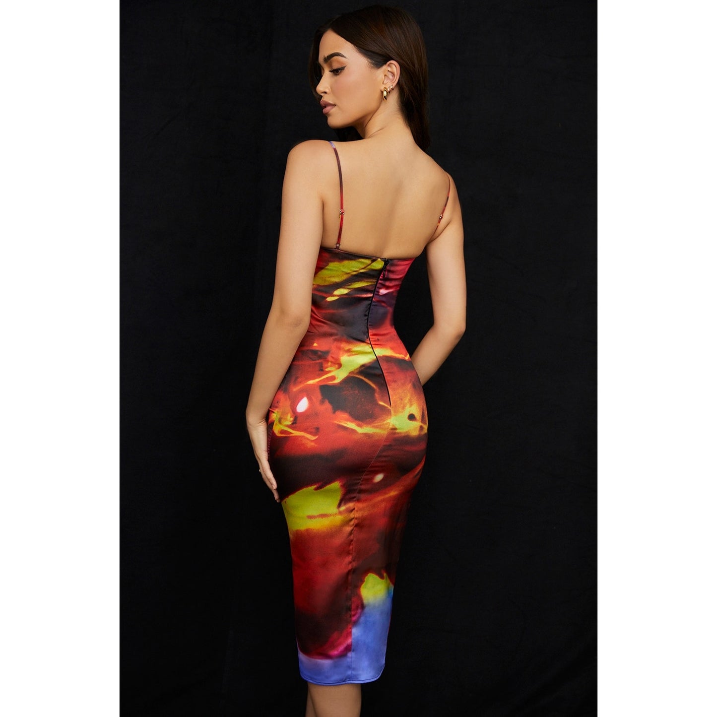 House of CB Mitzi Printed Satin Corset Midi Dress