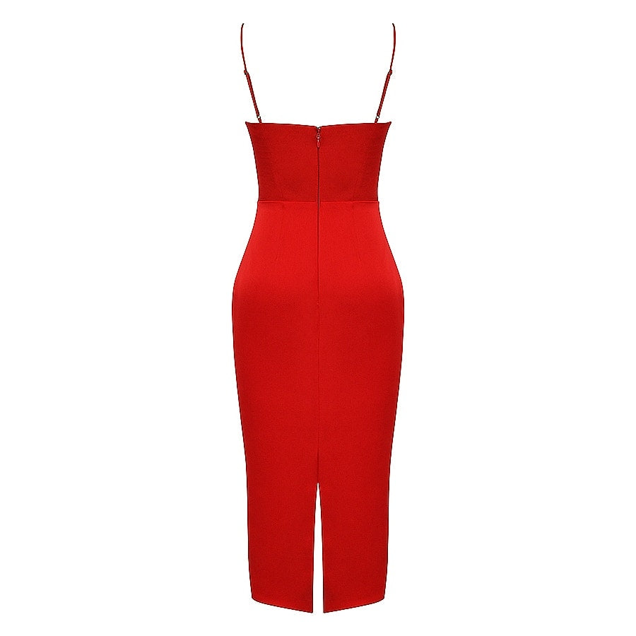 House of CB Anais scarlet satin corset midi dress
