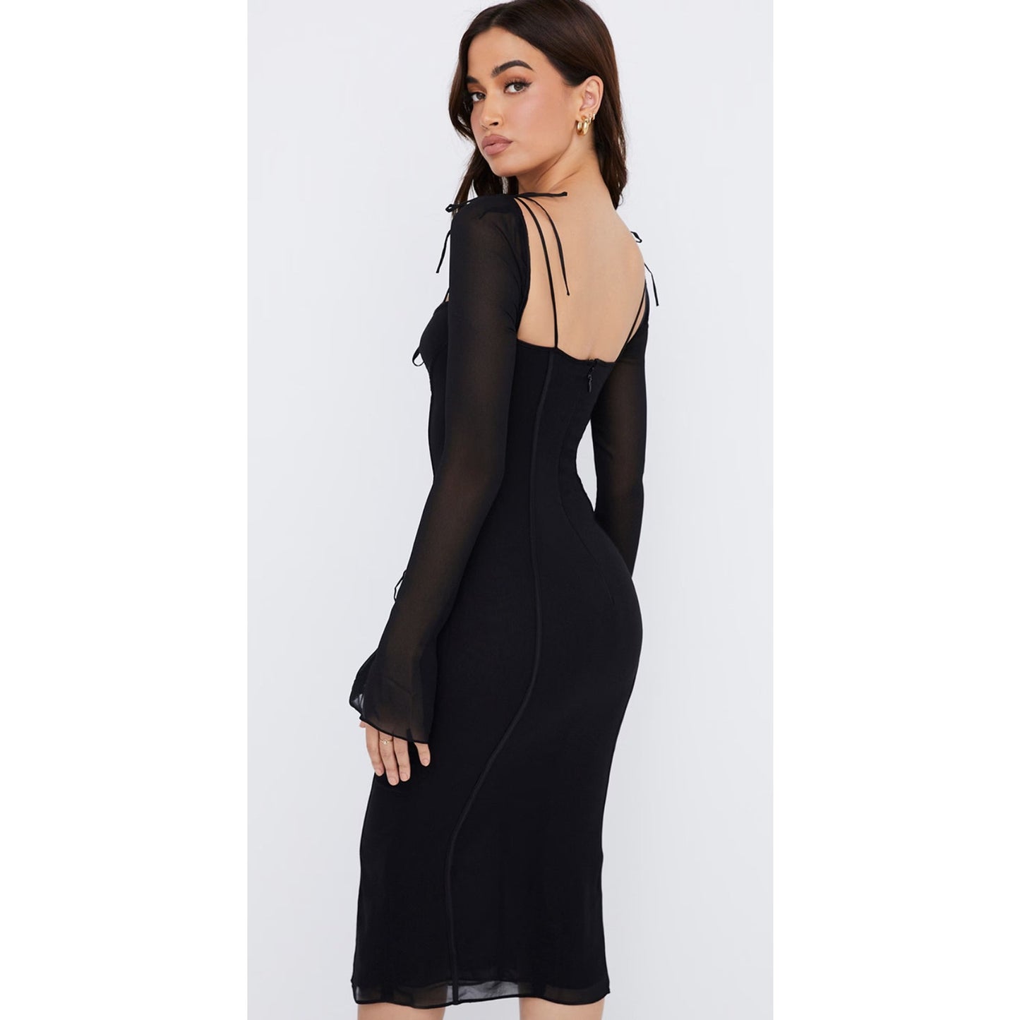 OPHELIA House of CB BLACK CUTOUT MIDI DRESS