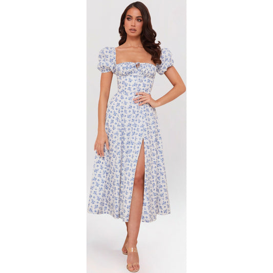 TALLULAH BLUE WHITE FLORAL MIDI DRESS