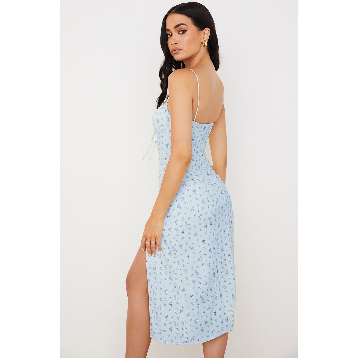 House of CB Carina blue floral bustier midi dress
