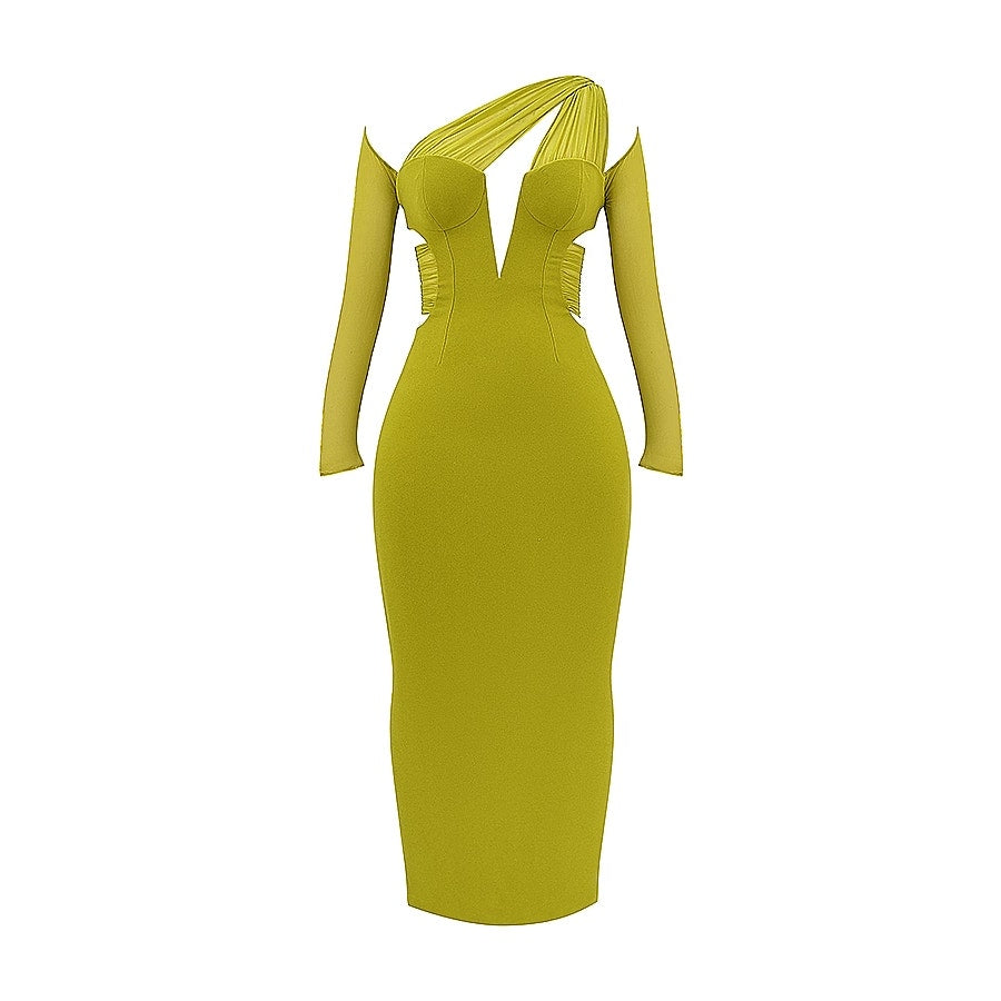 ZAHRA House of CB XS CHARTREUSE PLUNGE MAXI DRESS