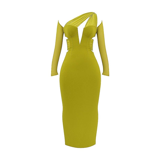 ZAHRA House of CB XS CHARTREUSE PLUNGE MAXI DRESS