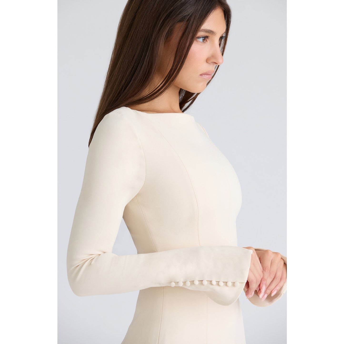 House of CB Francesca Vintage Cream Stretch Crepe Godet Mini Dress