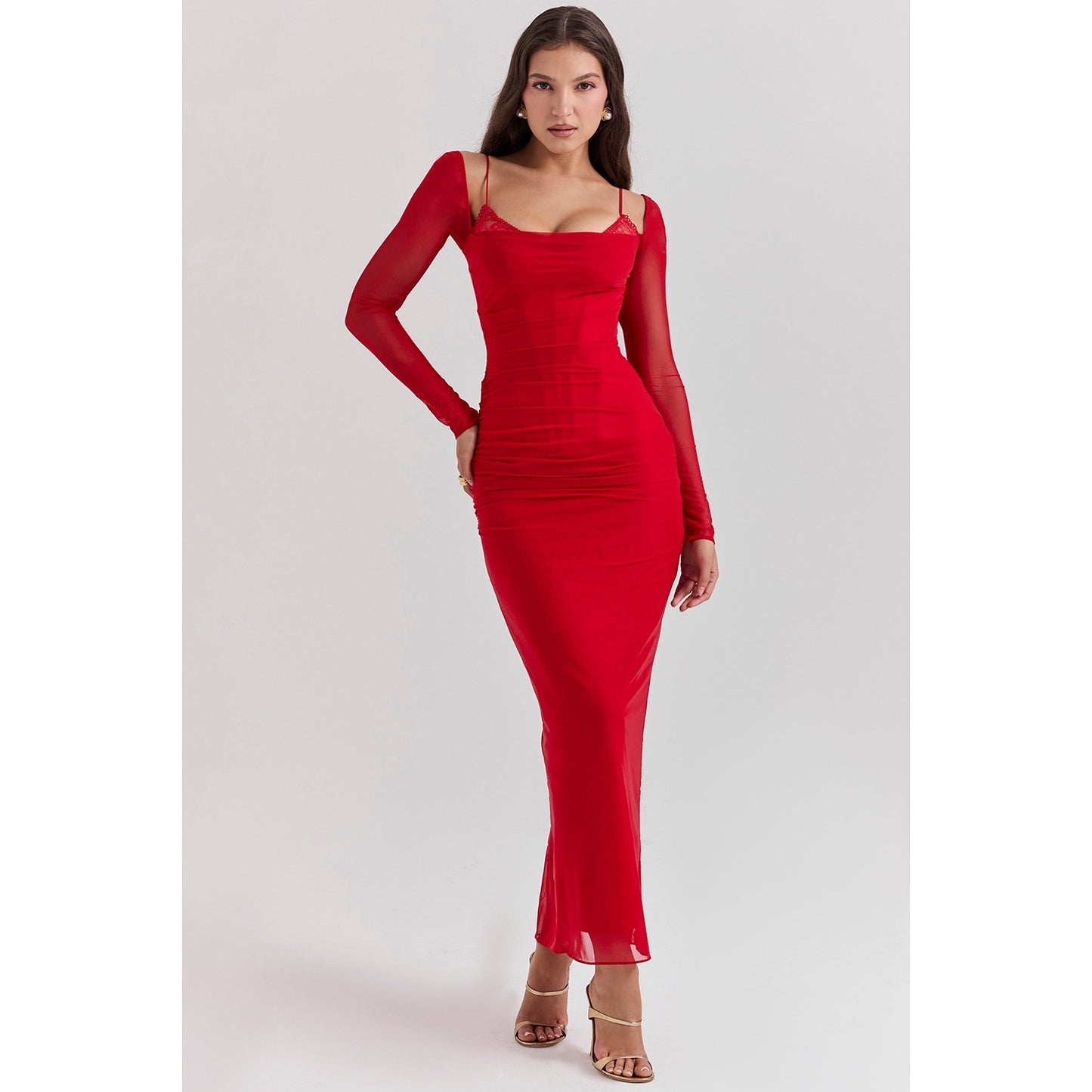 House of CB Katarina Scarlet Long Sleeve Maxi Dress