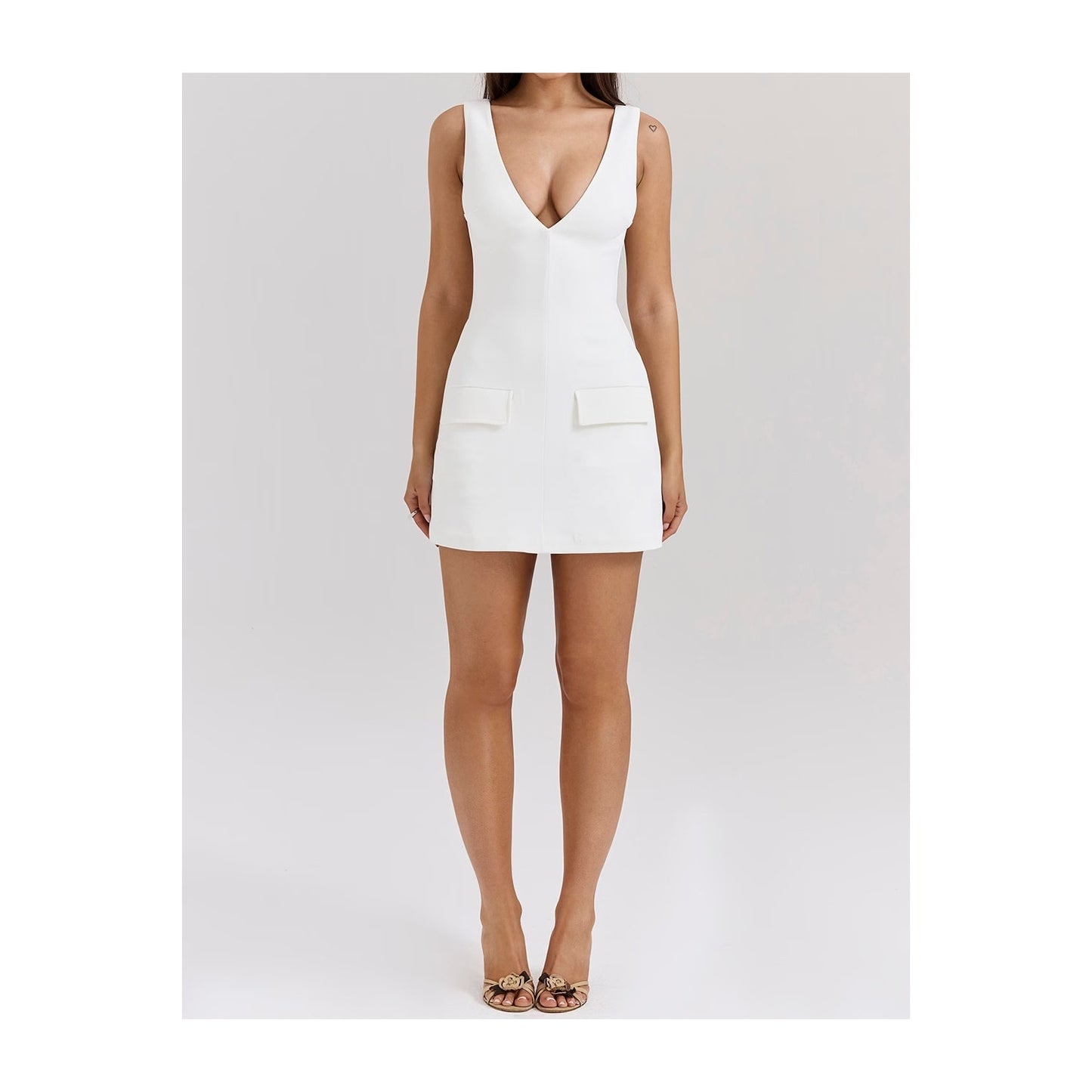 Olympia white plunge mini dress NWOT