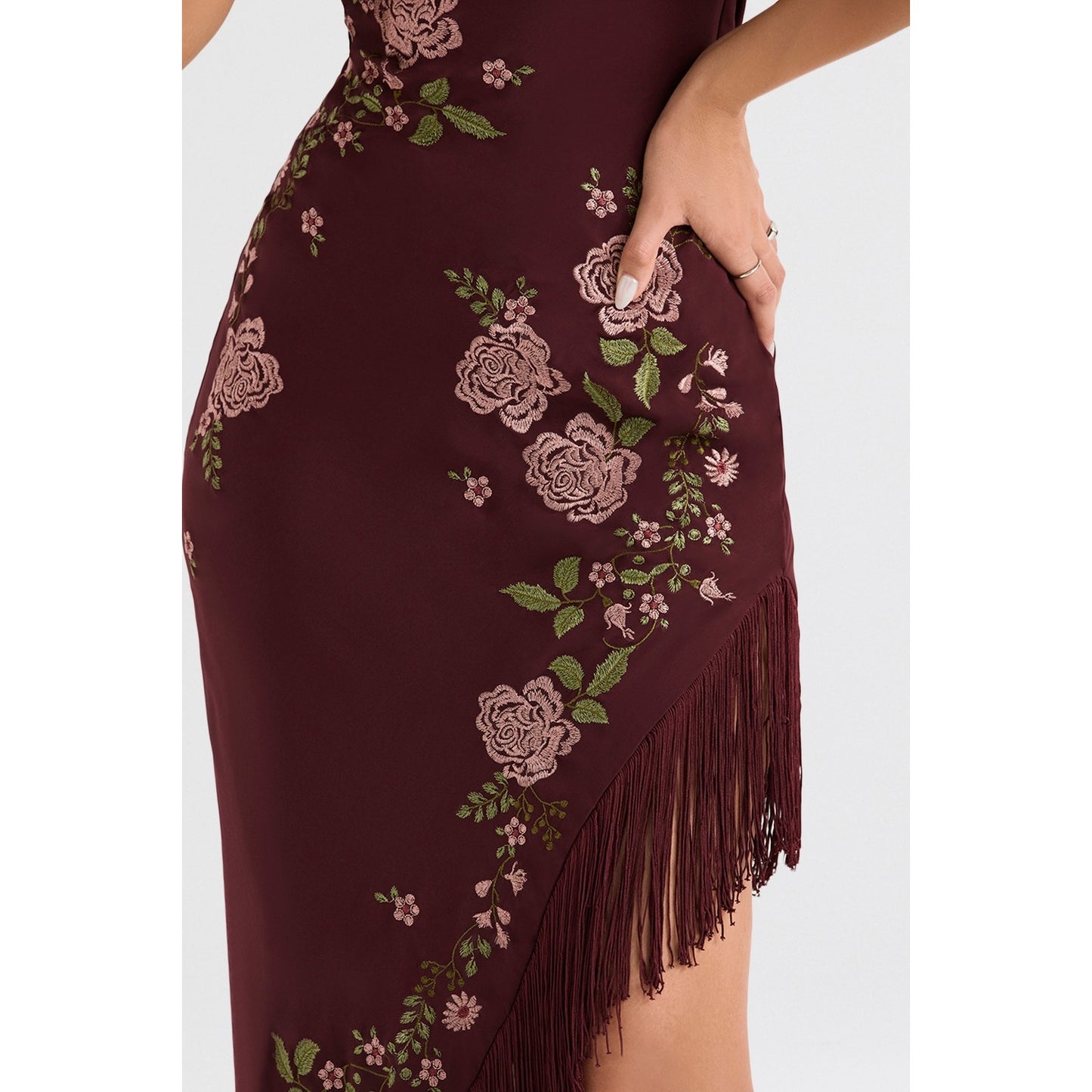 House of CB Eloisa wine embroidered midi dress
