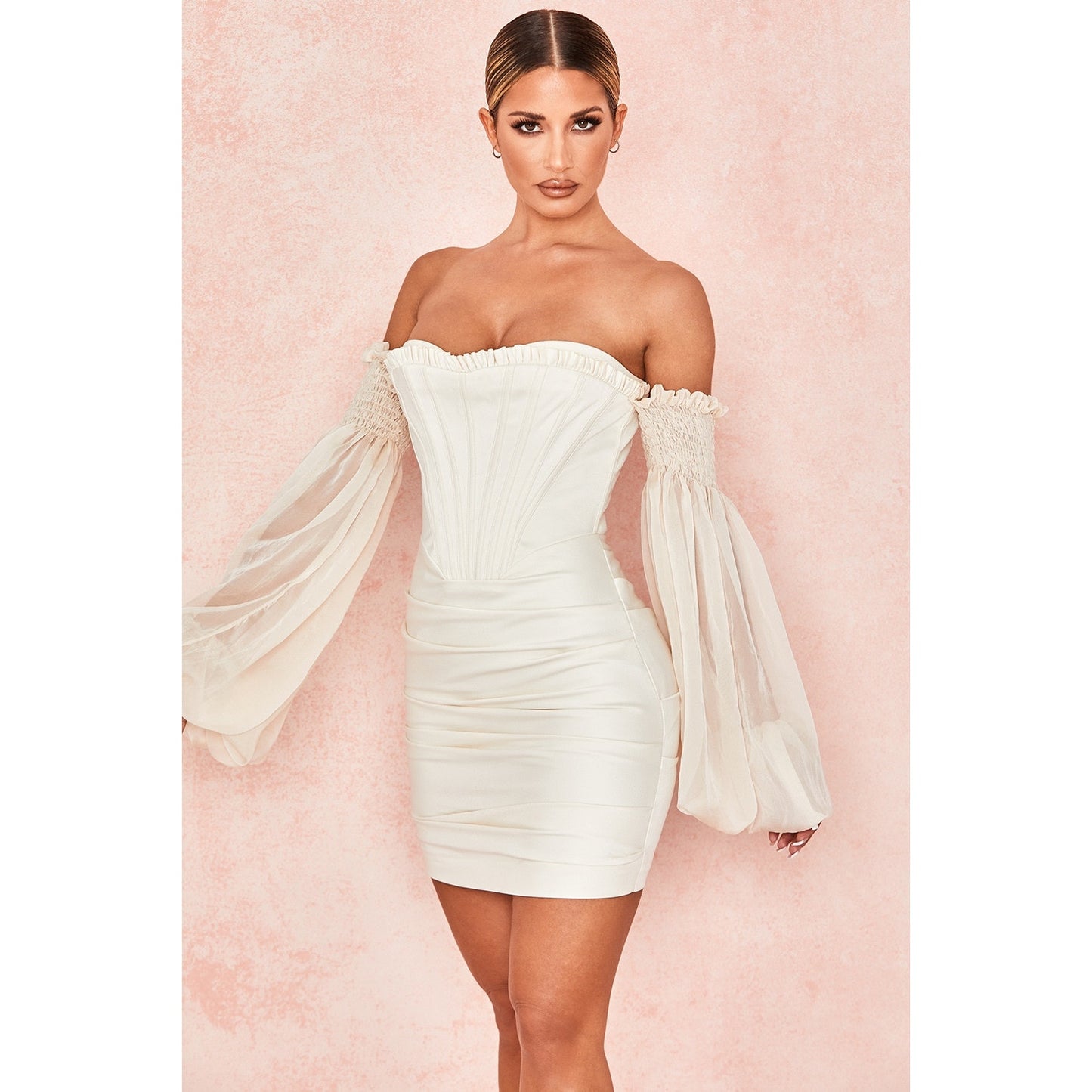 House of CB Beau ivory draped corset dress