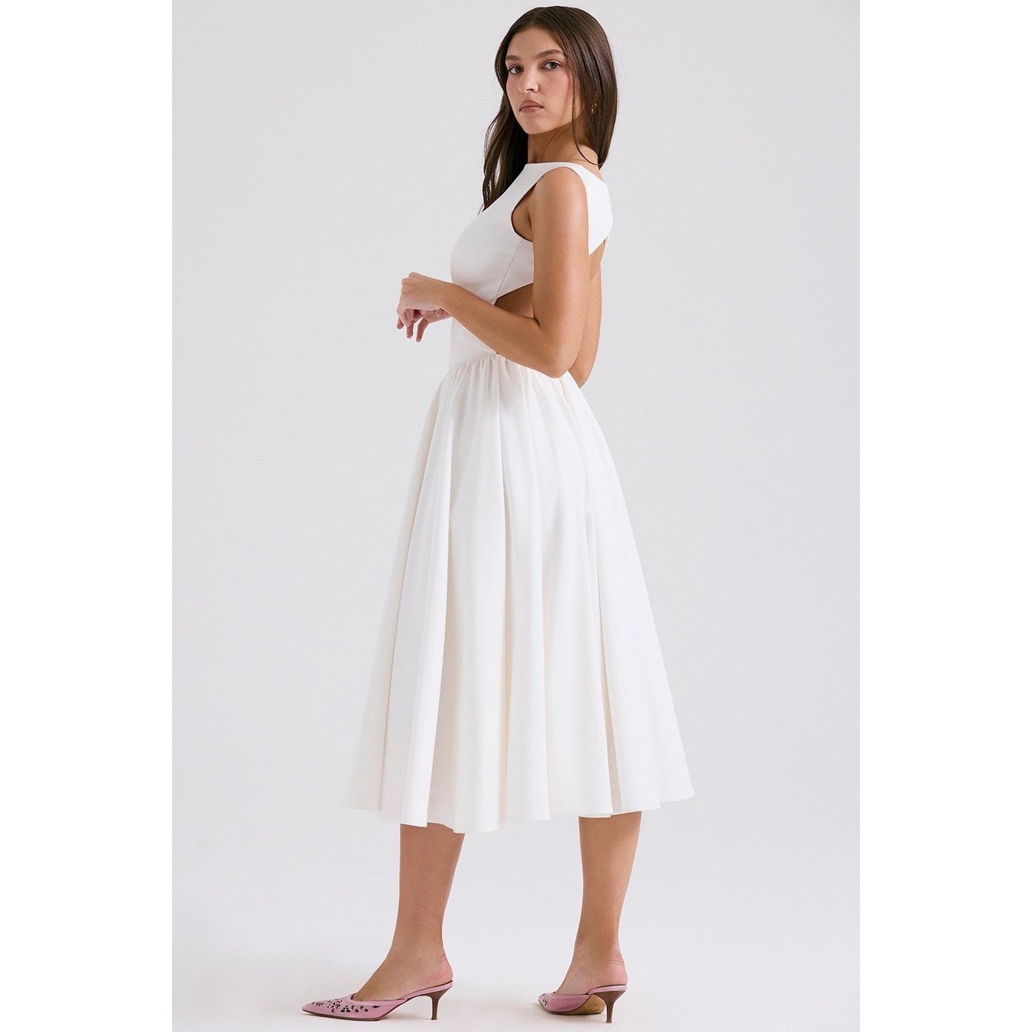 House of CB Cindy White Twill Midi Sundress