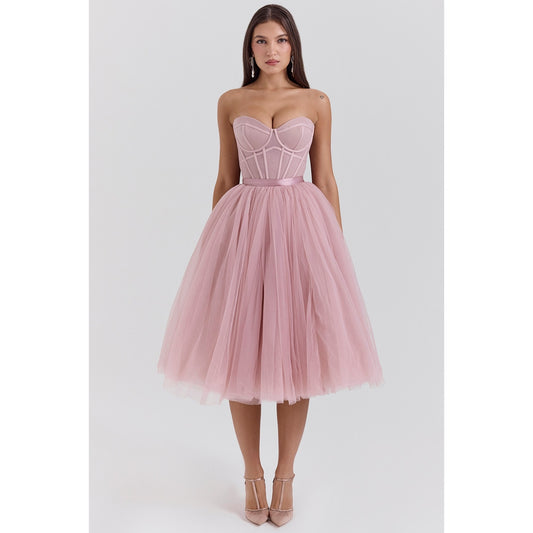 House of CB Darling French Rose Rulle Midi Dress