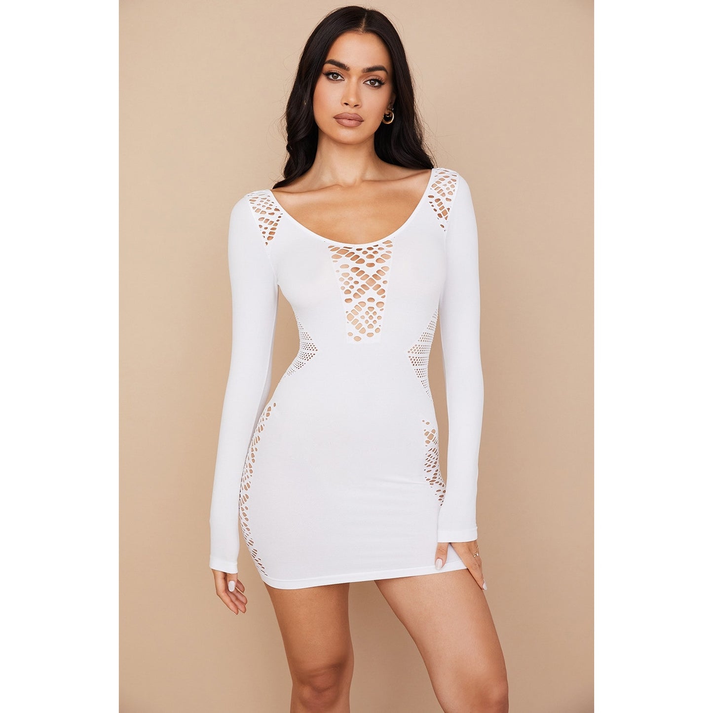 House of CB Alana white stretch knit mini dress