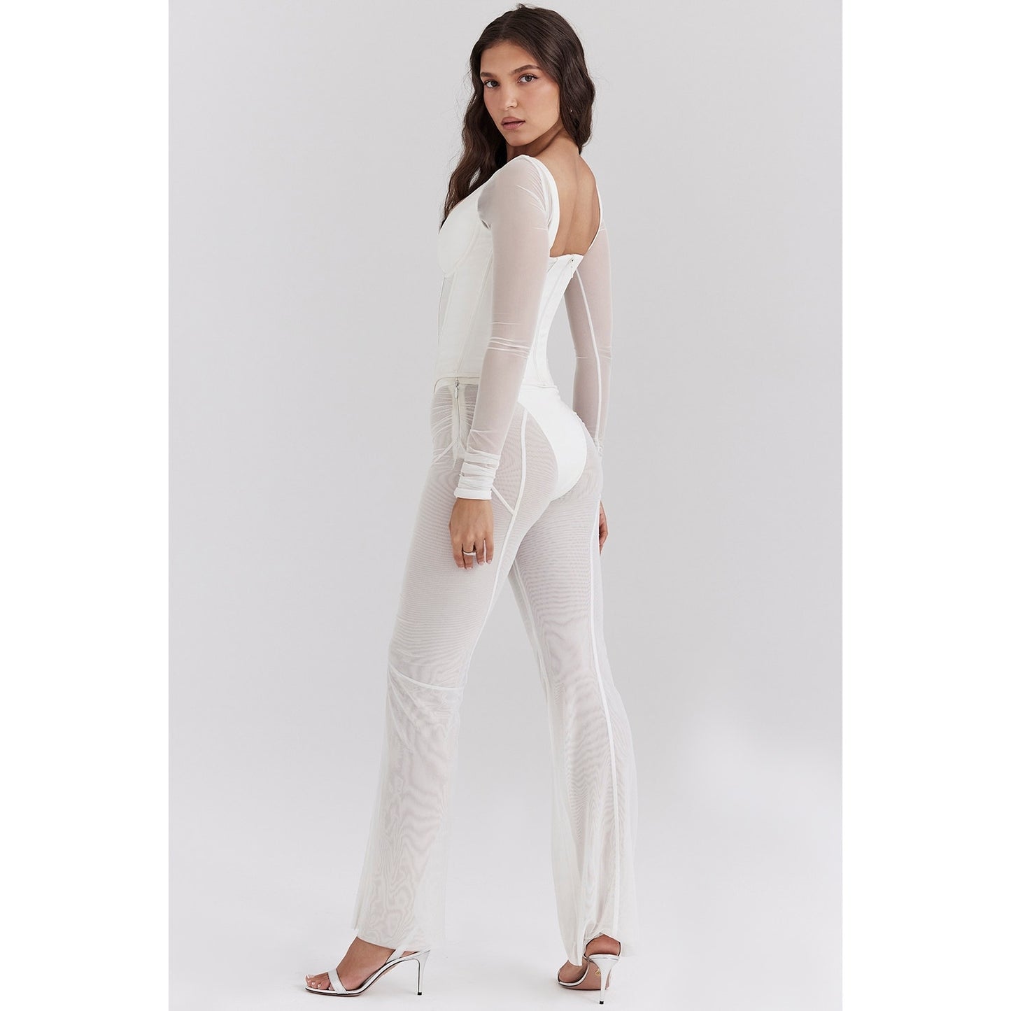House of CB Avalon White Mesh High Waist Trousers