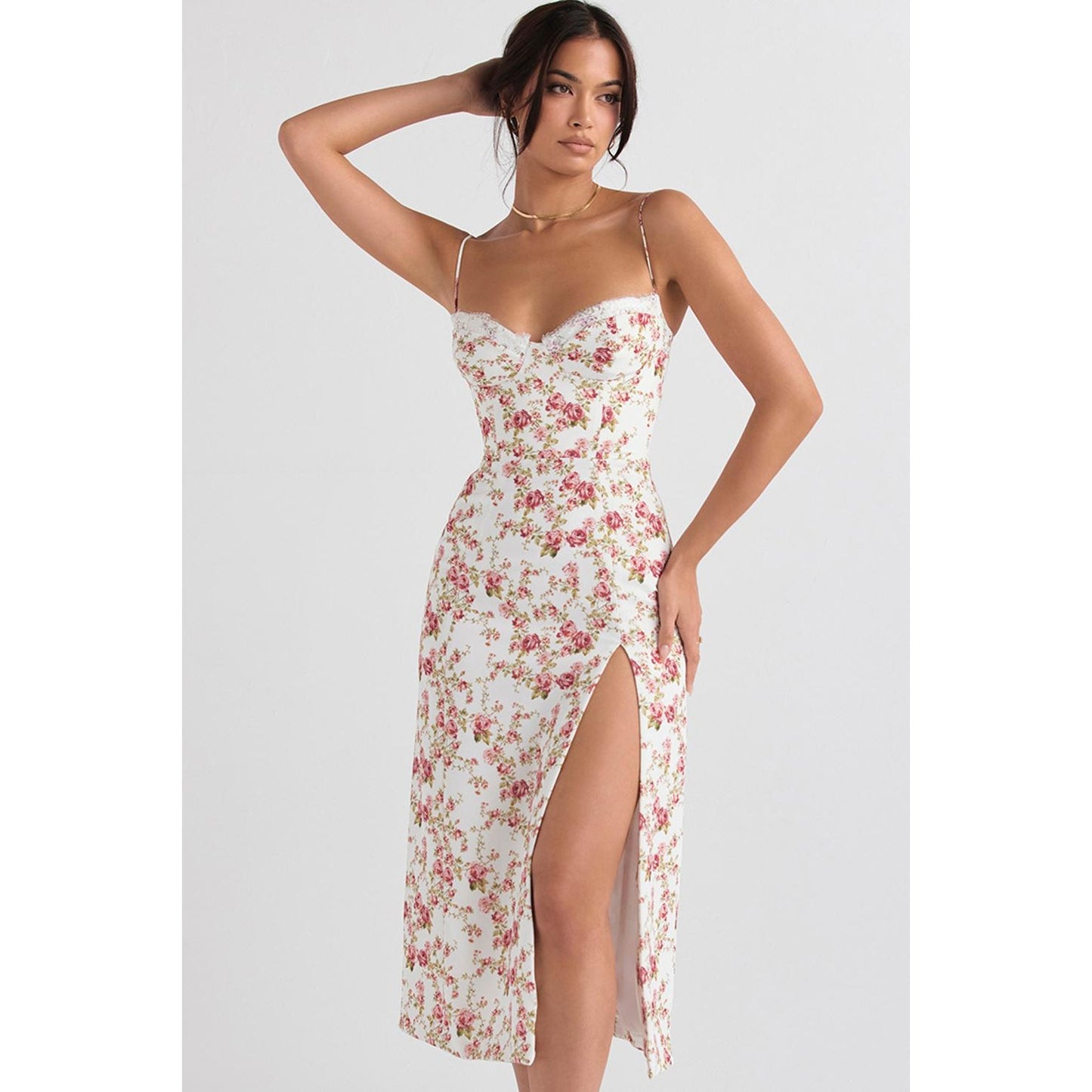 House of CB Charlotte Rose Print Corset Midi Sundress