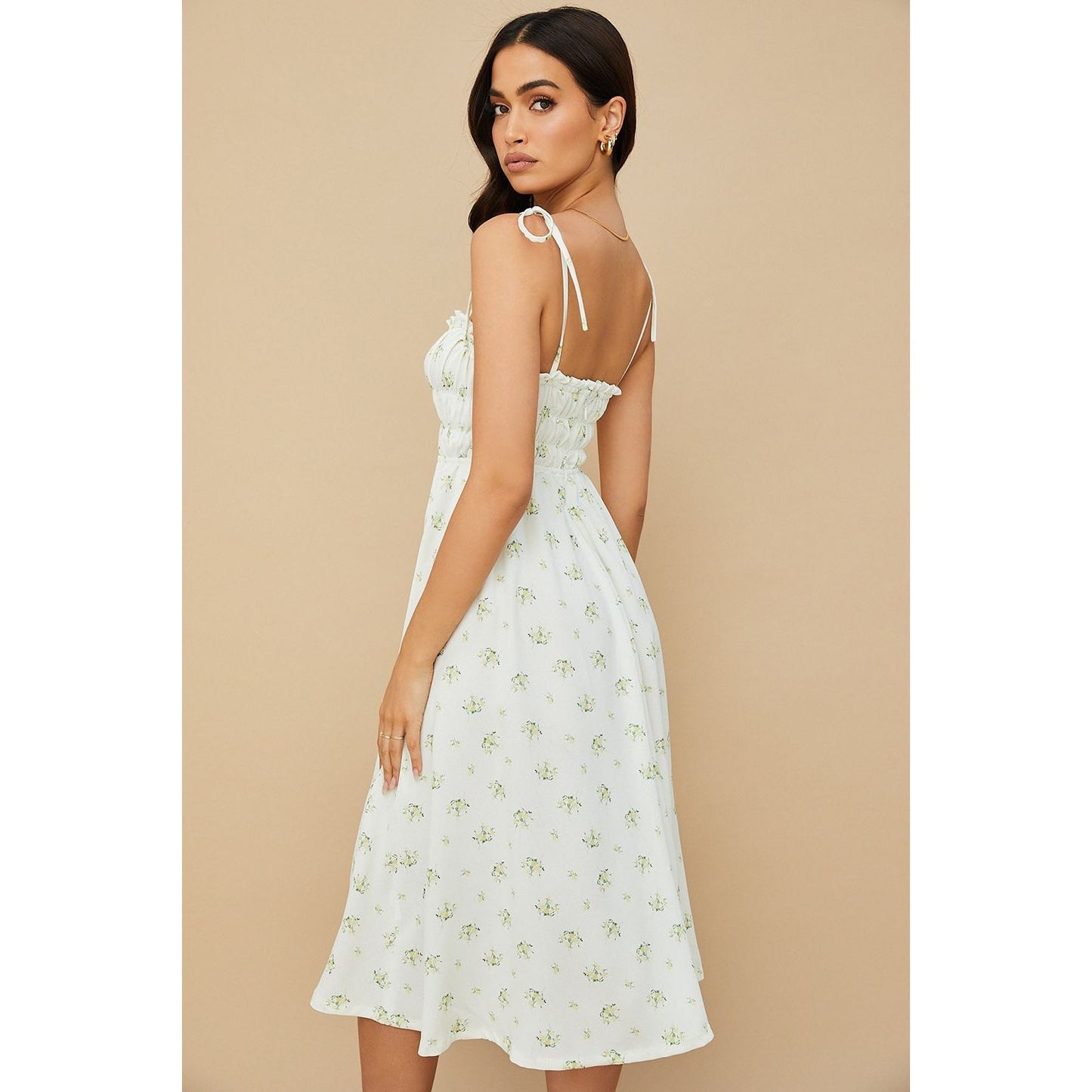 House of CB CHRISTABEL Ivory Floral Shirred Midi Dress