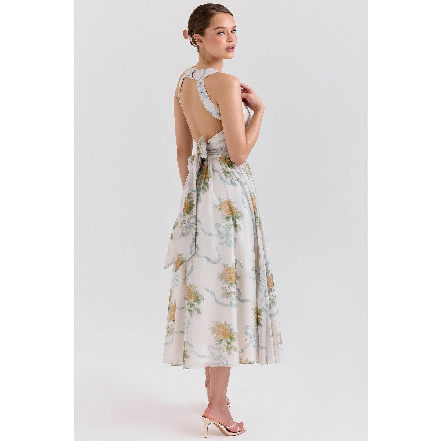 House of CB Minerva Soft Blue Vintage Ribbon Midi Dress