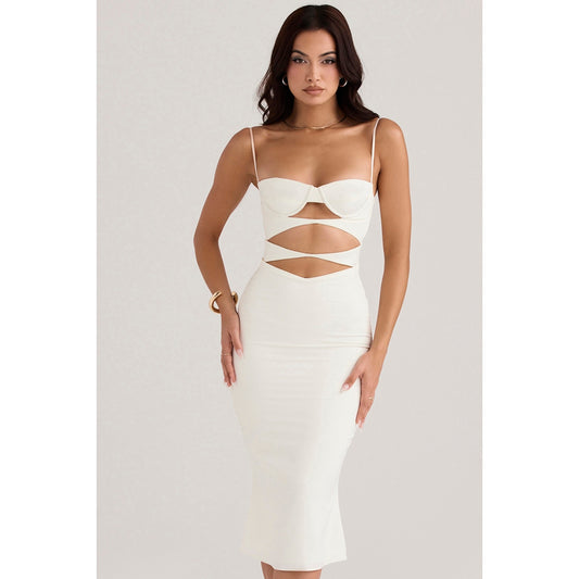 House of CB Amalia ivory satin cutout corset dress