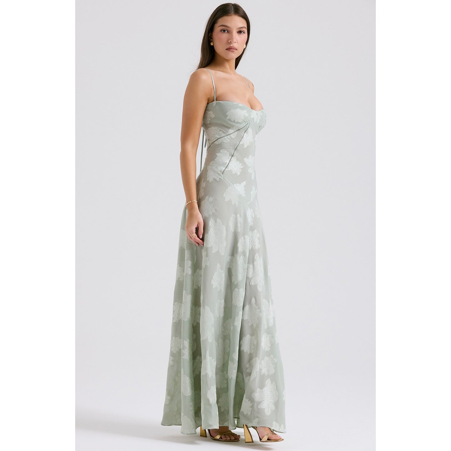 House of CB Seren Pistachio Floral Lace Back Maxi Dress