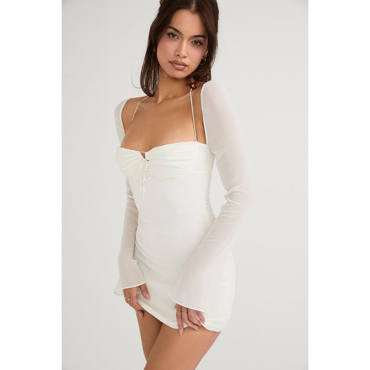 House of CB Babydoll ivory chiffon halter mini dress
