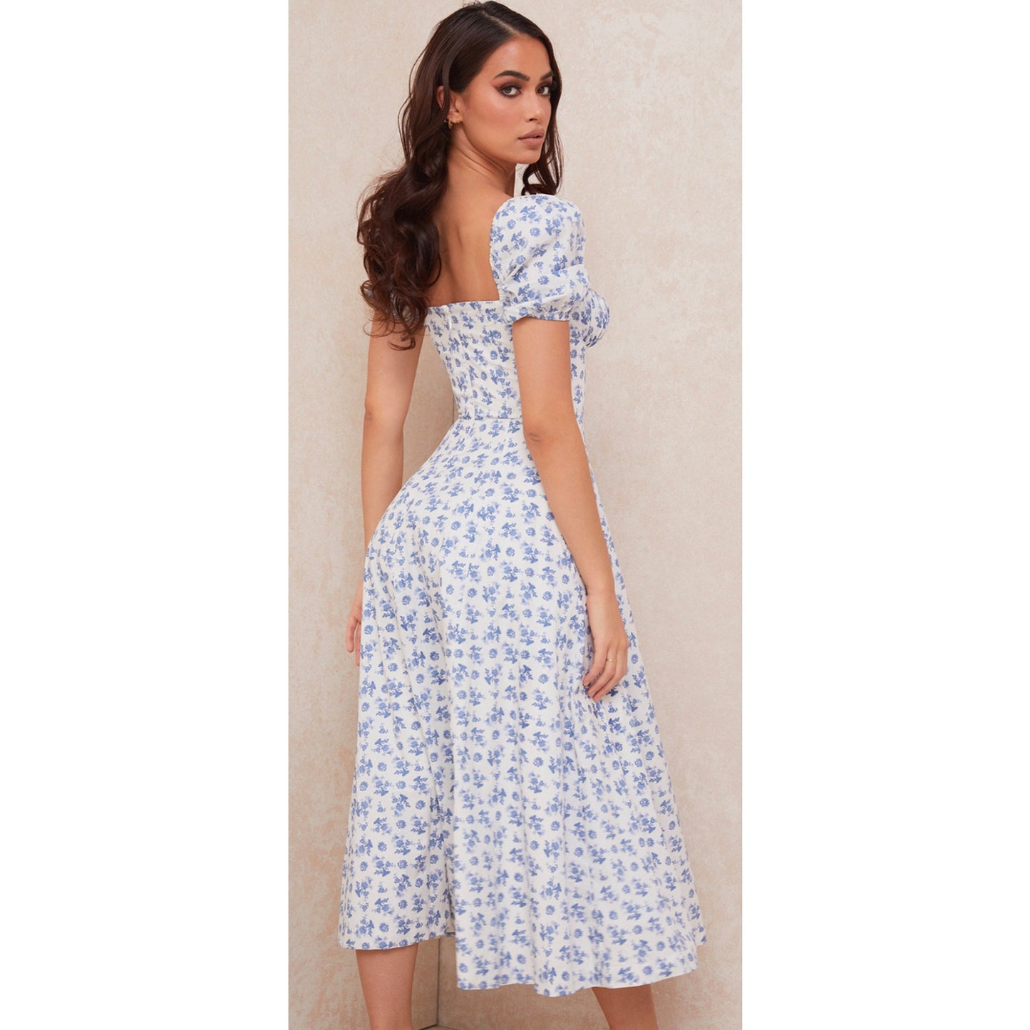 TALLULAH BLUE WHITE FLORAL MIDI DRESS
