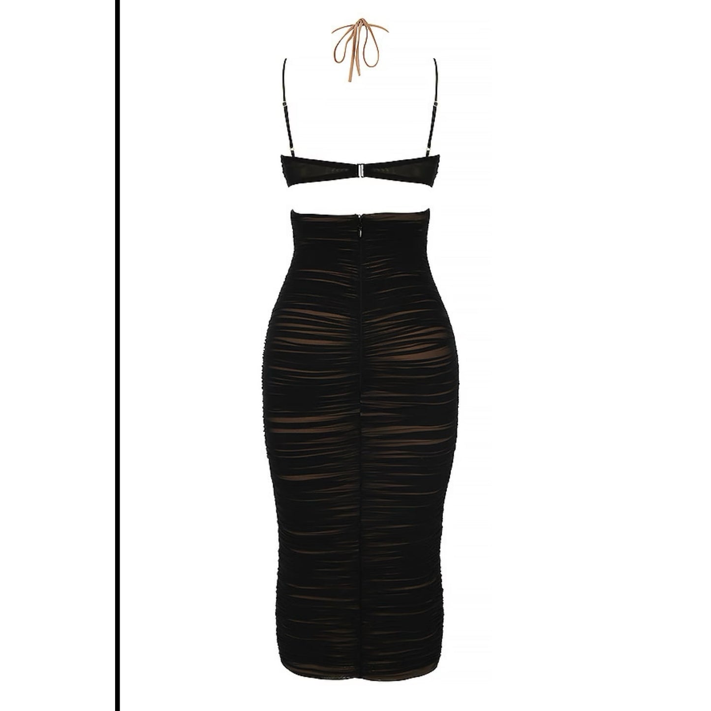 House of CB Tibi Black Cutout Ruched Midi Dress