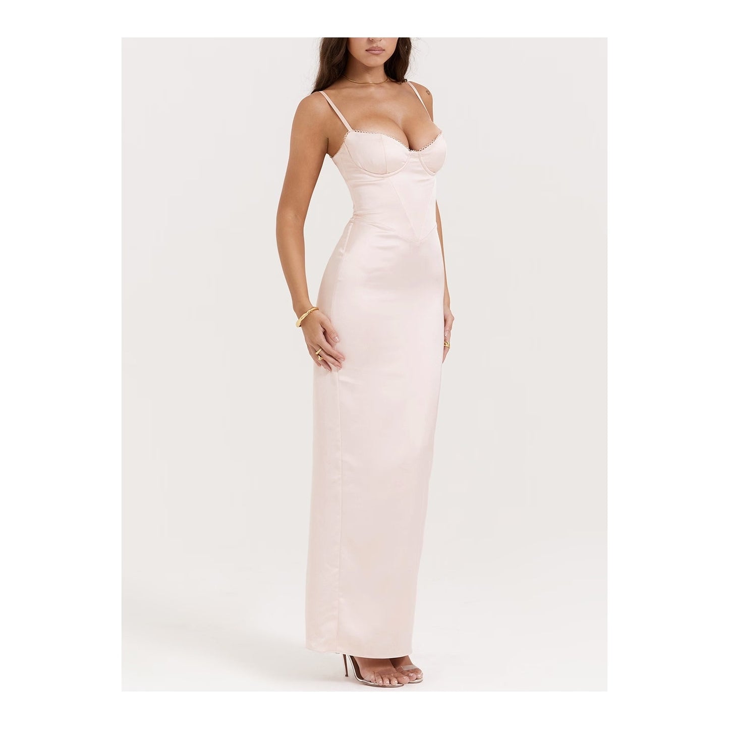 Stefania soft peach corset maxi dress Authentic