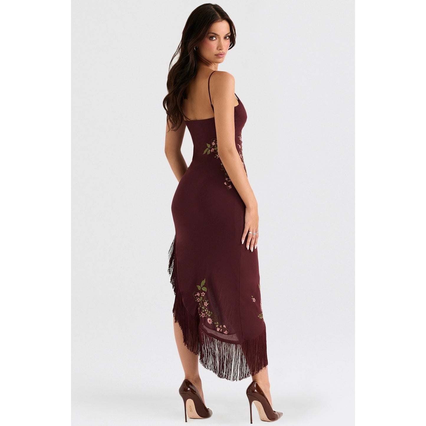 House of CB Eloisa wine embroidered midi dress