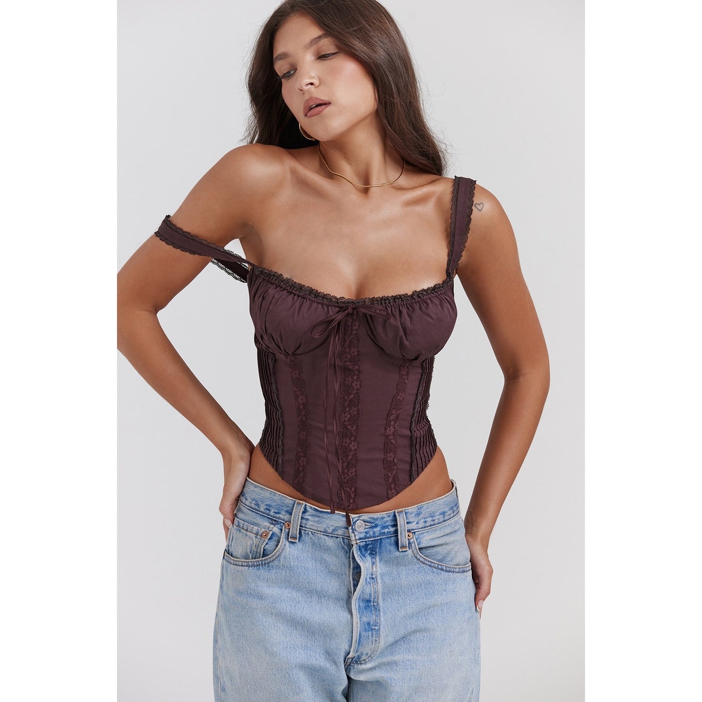 House of CB Gini rich brown lace back corset