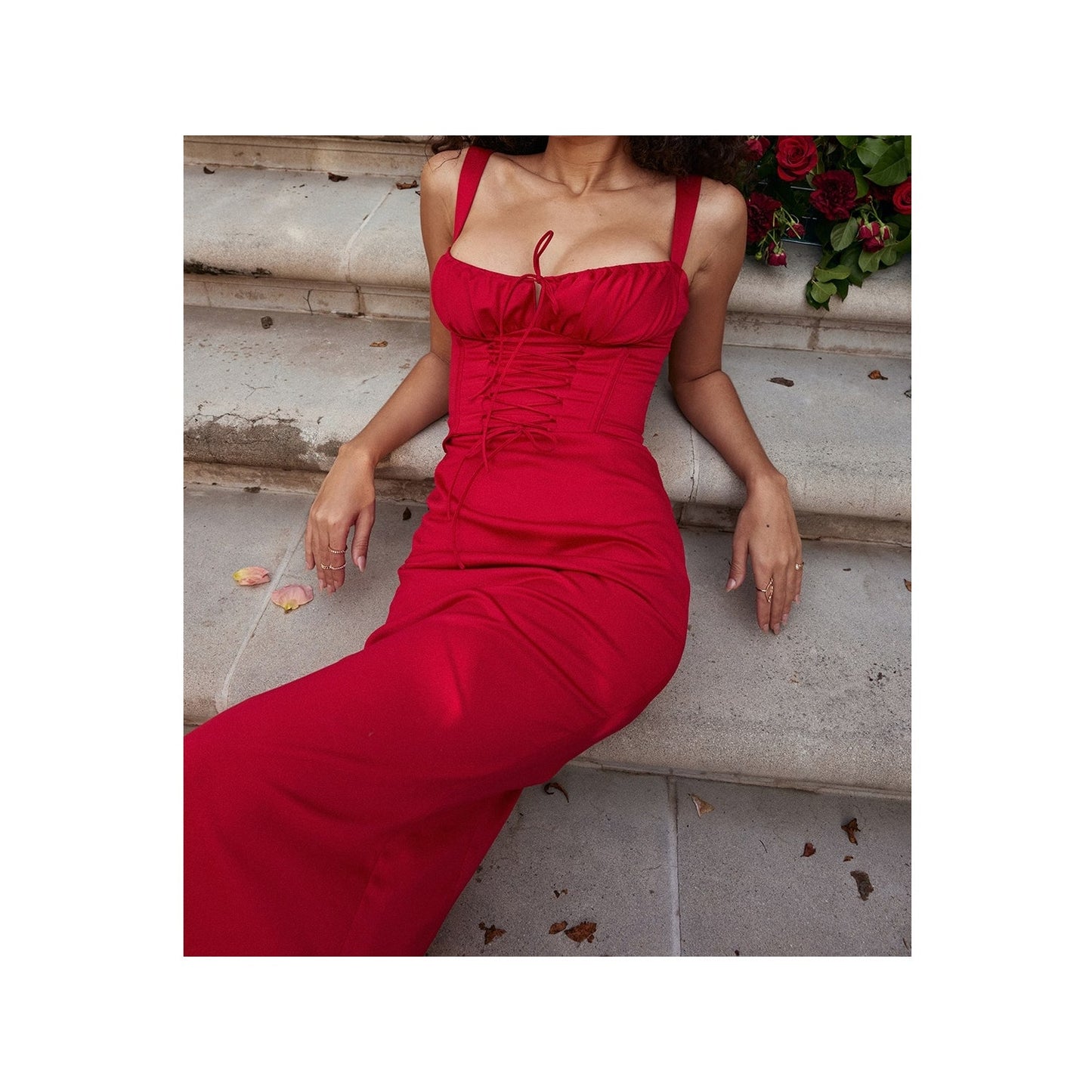 Valencia red rose corset dress - NWOT