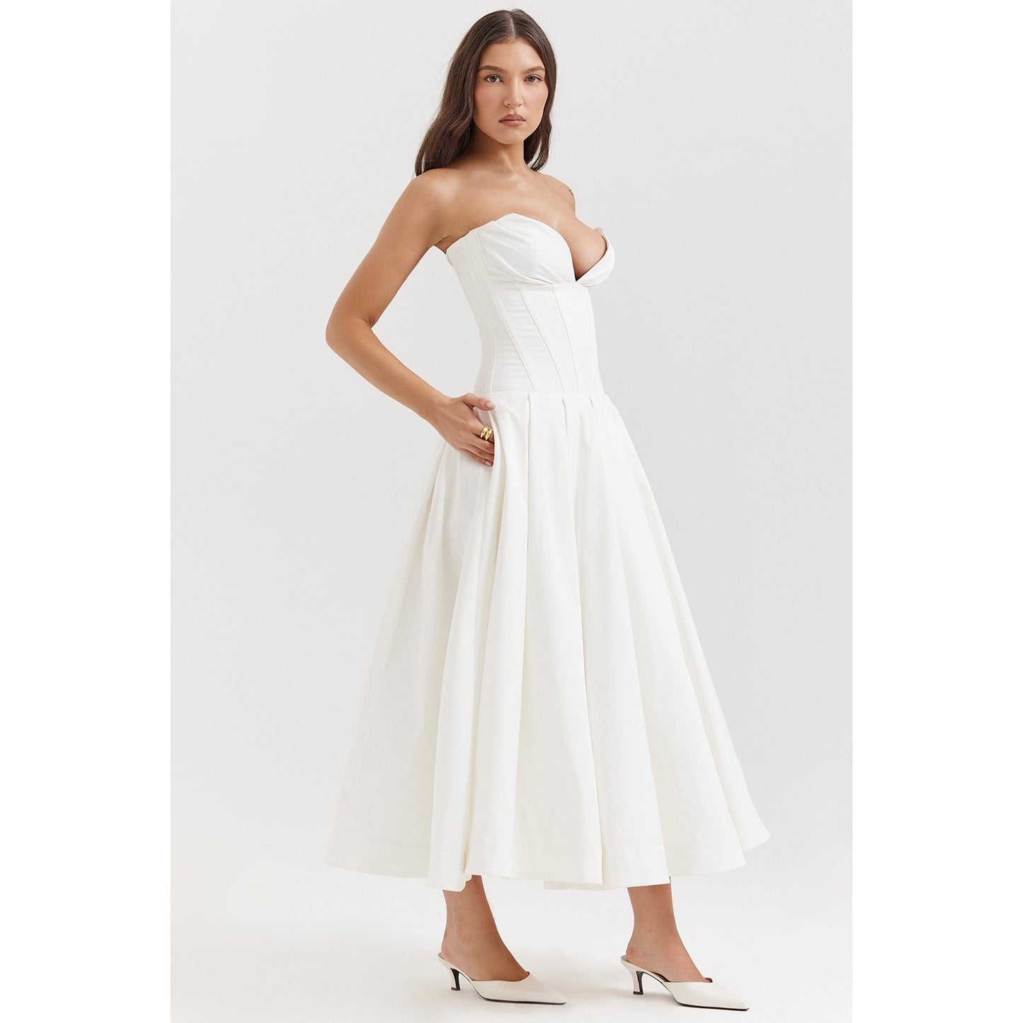 House of CB Lady White Strapless Midi Dress