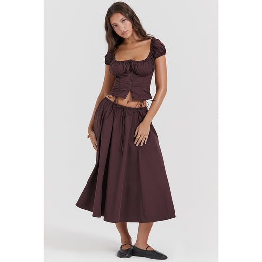 House of CB Cora Rich Brown gathered Midi Skirt