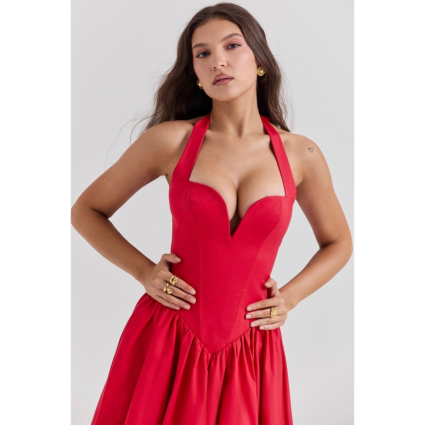 House of CB Coquette scarlet halter midi dress