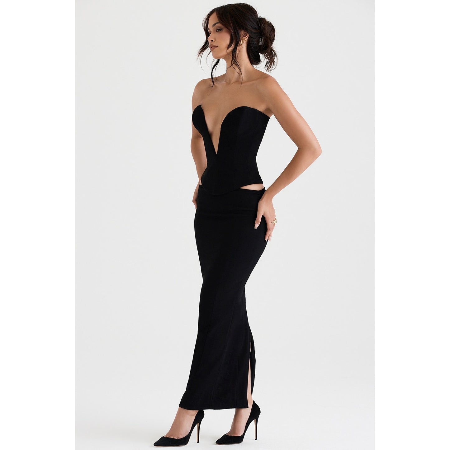 House of CB Martinez Black Cutout Maxi Skirt