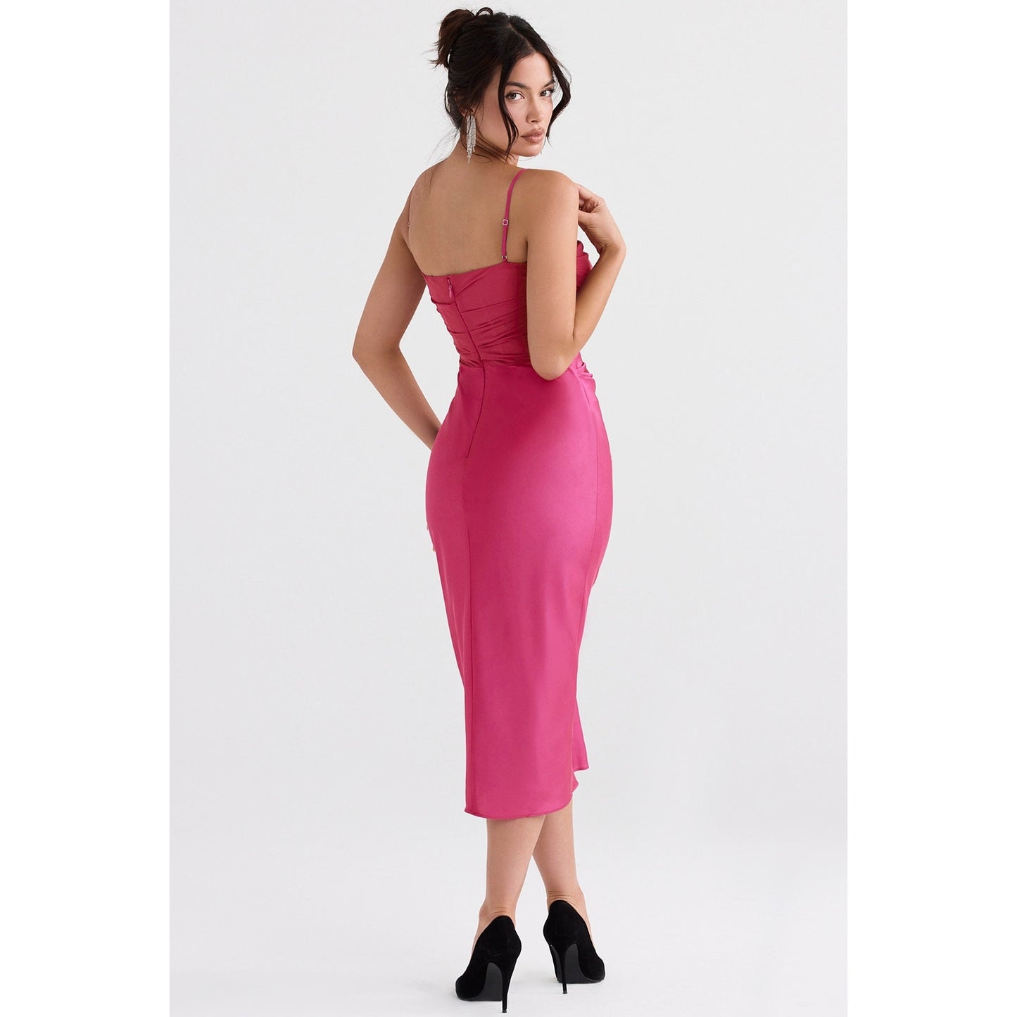 House of CB Teia Hot Pink Draped Corset Midi Dress