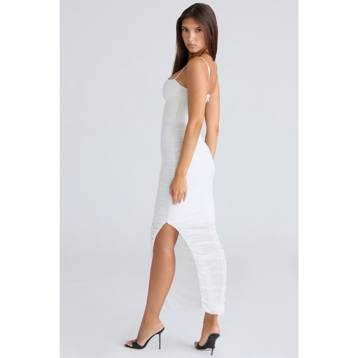 House of CB Fornarina white gathered stretch mesh maxi dress