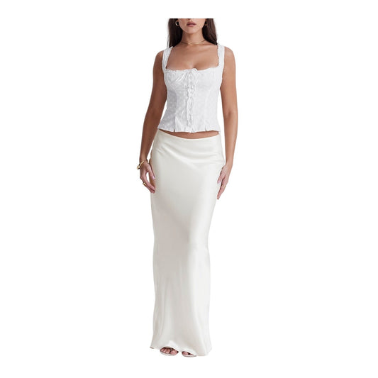 Sydel white satin bias cut maxi skirt Authenthic NWOT