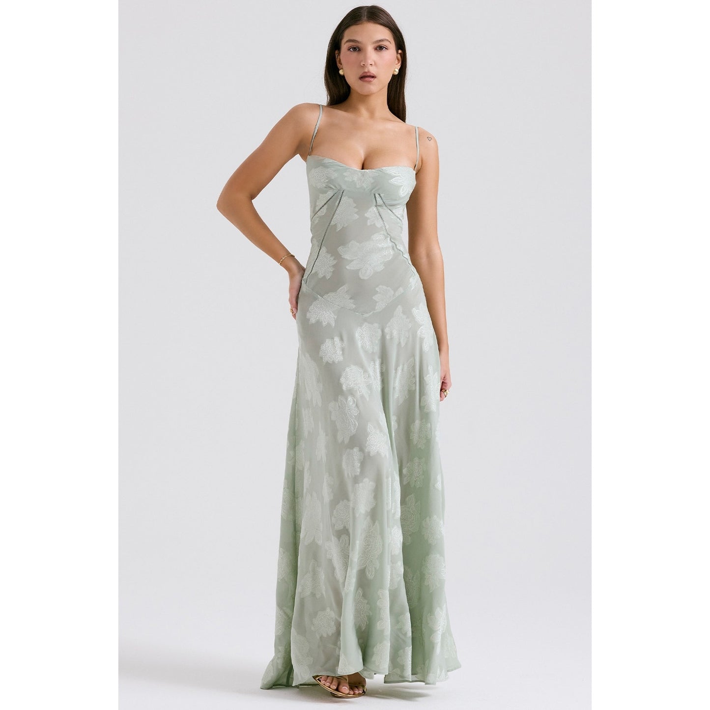House of CB Seren Pistachio Floral Lace Back Maxi Dress